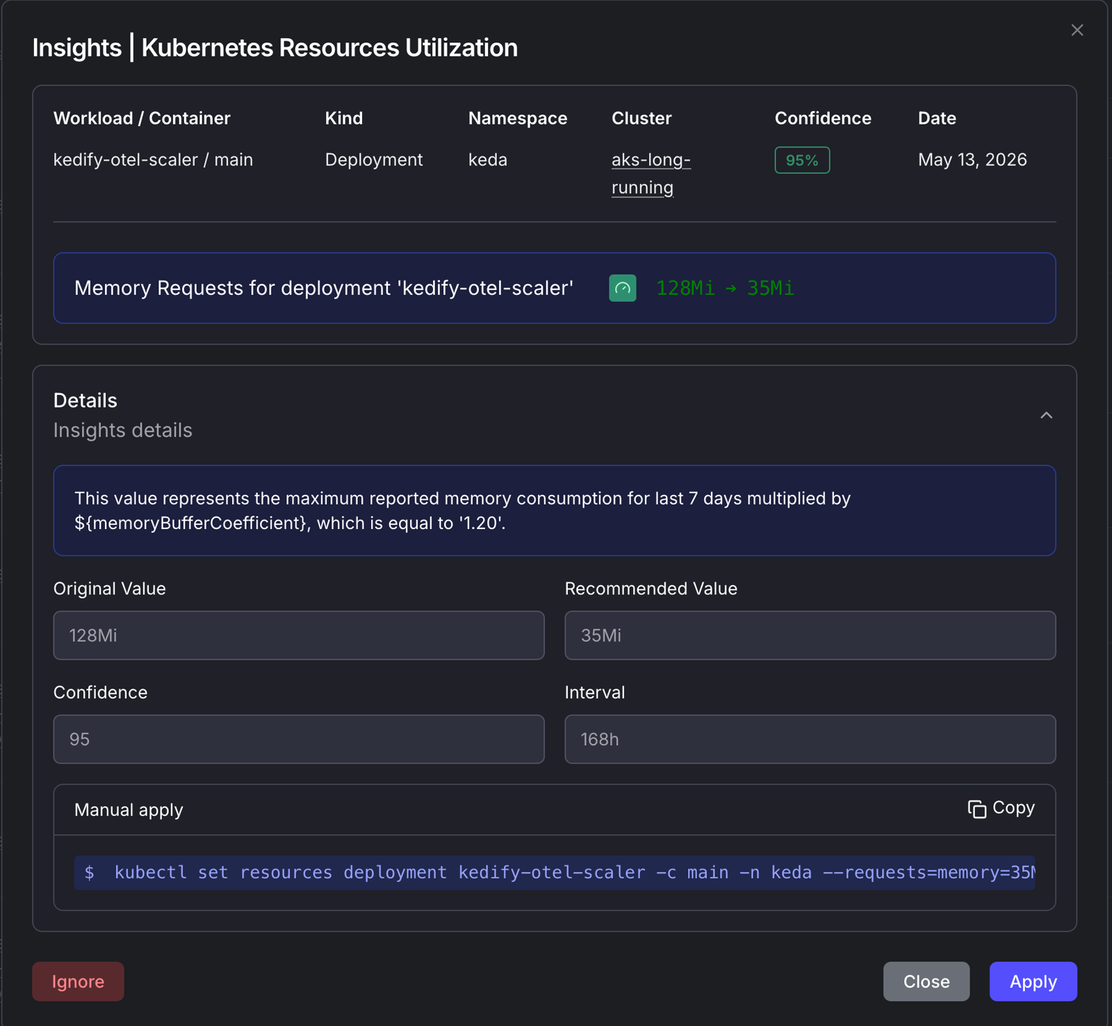 Insights recommendation detail