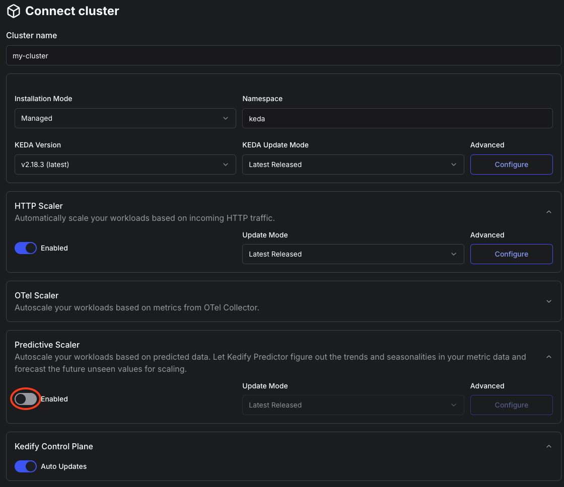 Kedify Dashboard With Predictive Scaler
